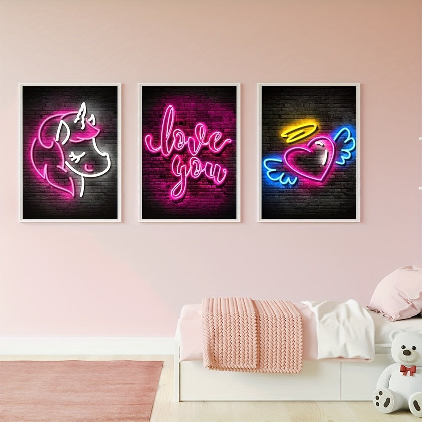 Children Unicorn and Angel Neon Posters - Modern Art Home Decor - A5 A4 A3