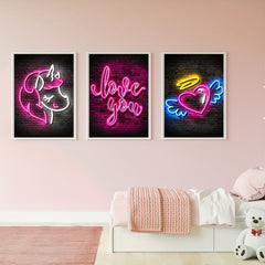 Children Unicorn and Angel Neon Posters - Modern Art Home Decor - A5 A4 A3