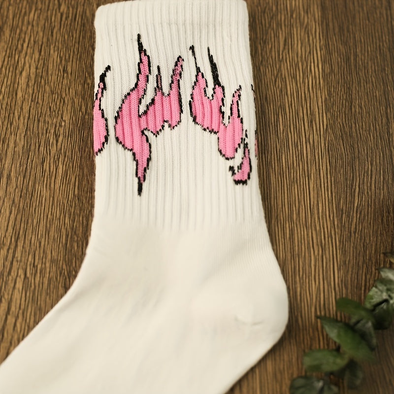 Cartoon Flame Print Socks Comfy Mid Tube Women's Stockings