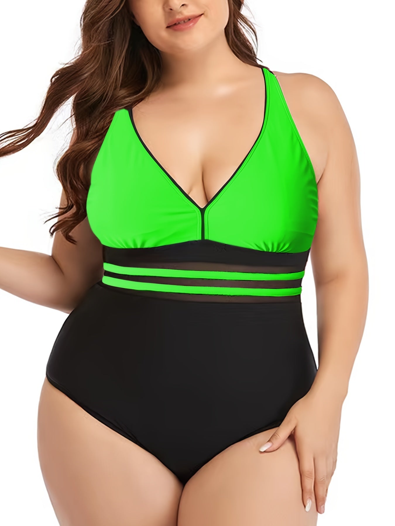  Colorblock Striped One Piece Swimsuit Women's Plus Bathing Suit