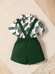 Baby Boys Tropical Plants Hawaii Shirt & Short Bib Pants Set