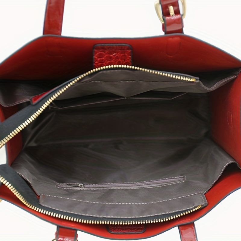 Crocodile Embossed Handbag With Pouch Large Tote Bag PU Leather Crossbody Bag