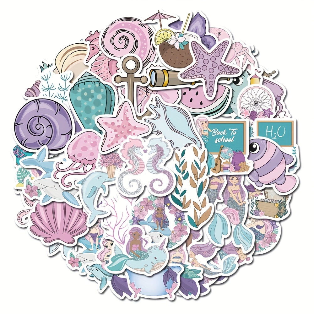 56pcs Pink Purple Mermaid Underwater Animal Stickers Waterproof Stickers