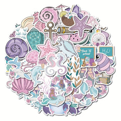 56pcs Pink Purple Mermaid Underwater Animal Stickers Waterproof Stickers
