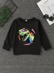 Dinosaur Print Boys Casual Pullover Sweatshirt Long Sleeve Crew Neck Tops