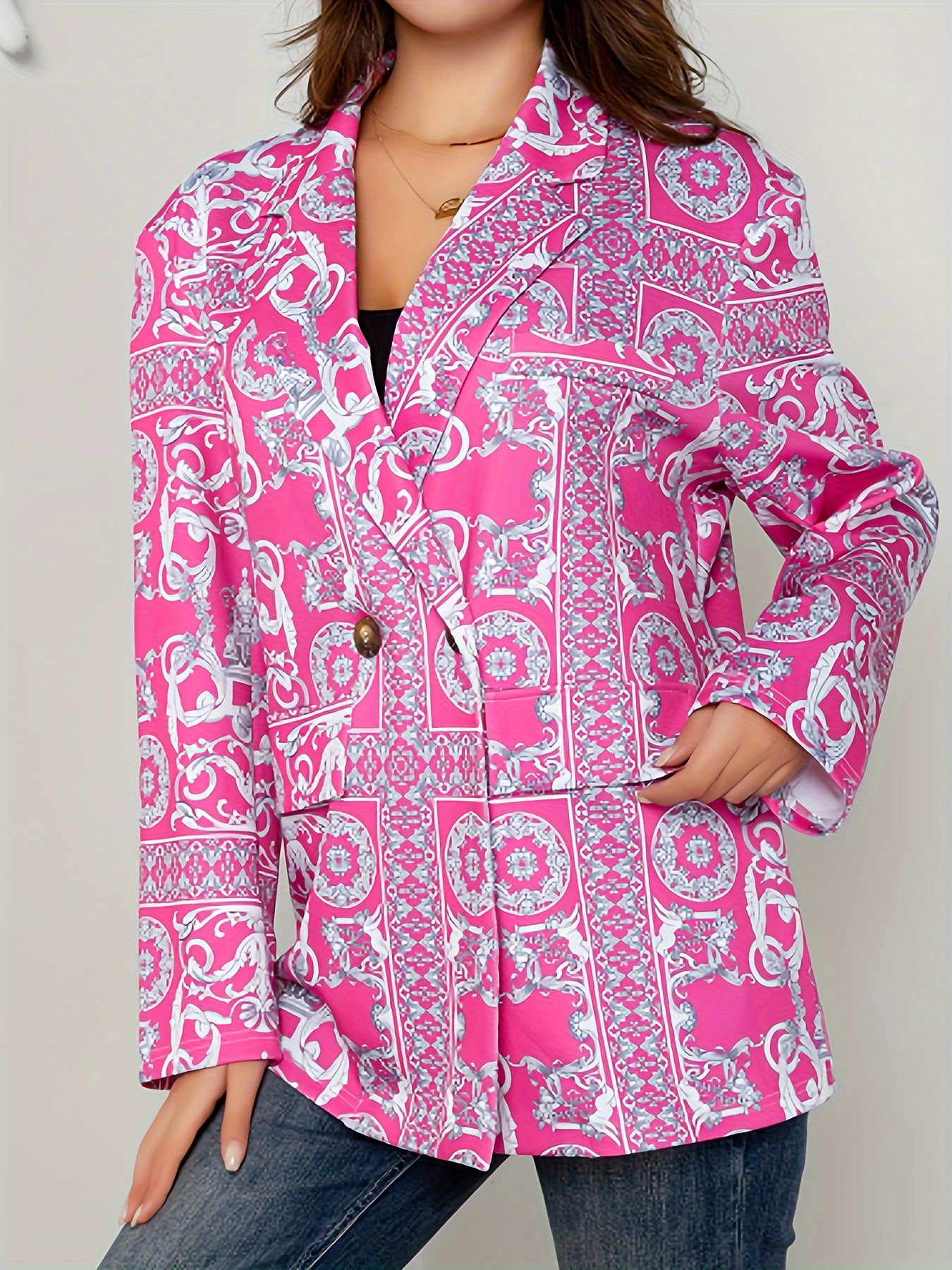  Boho Blazer Women's Plus Scarf Print Long Sleeve Lapel Collar Blazer