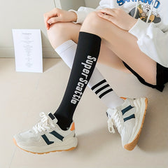 8 Pairs Letter Print Calf Socks All-match Knee High Socks Women Stockings