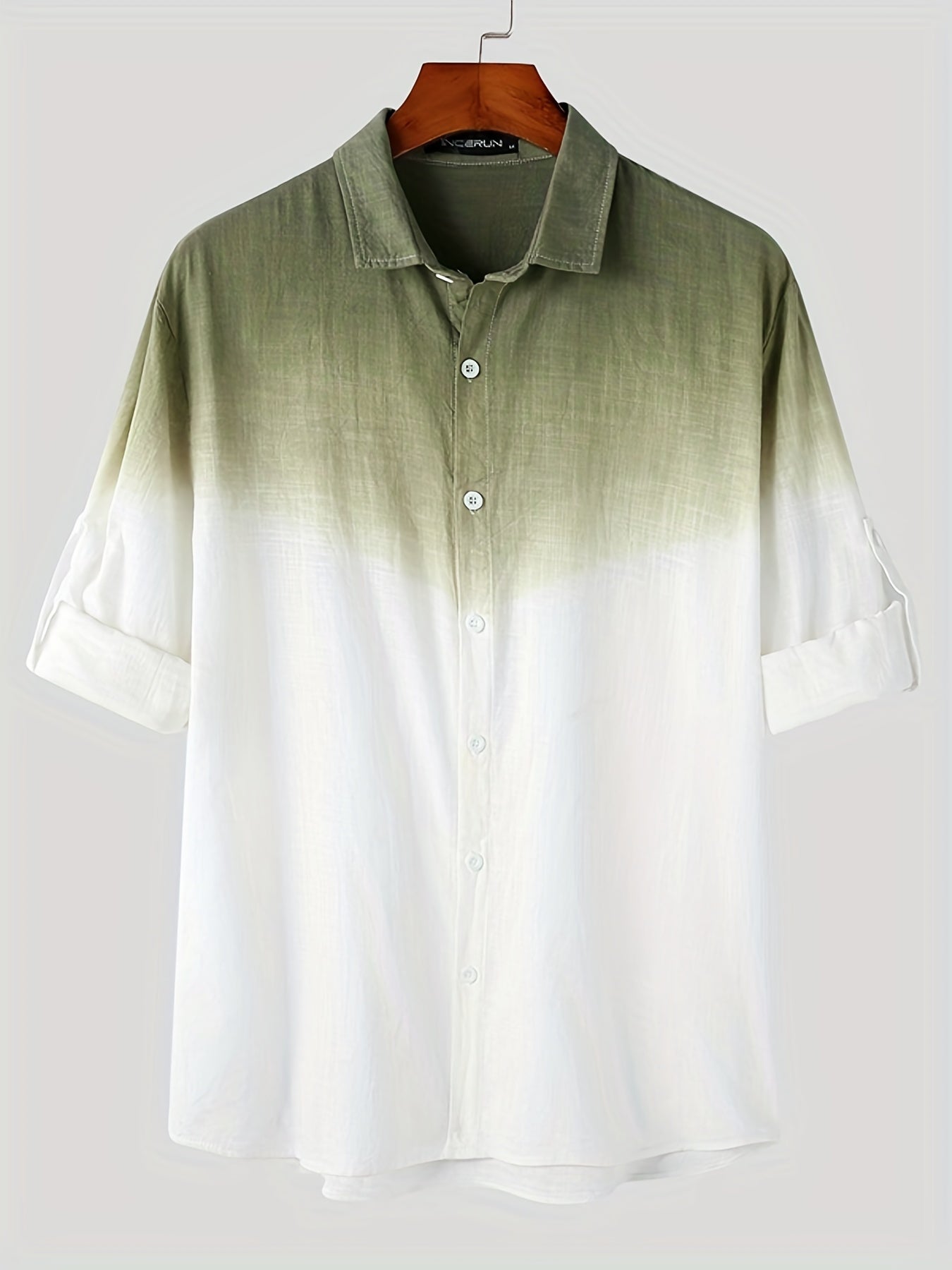 Solid Cotton Men's Shirt Top Retro Ombre Long Sleeve Closure Summer Male Casual