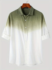 Solid Cotton Men's Shirt Top Retro Ombre Long Sleeve Closure Summer Male Casual