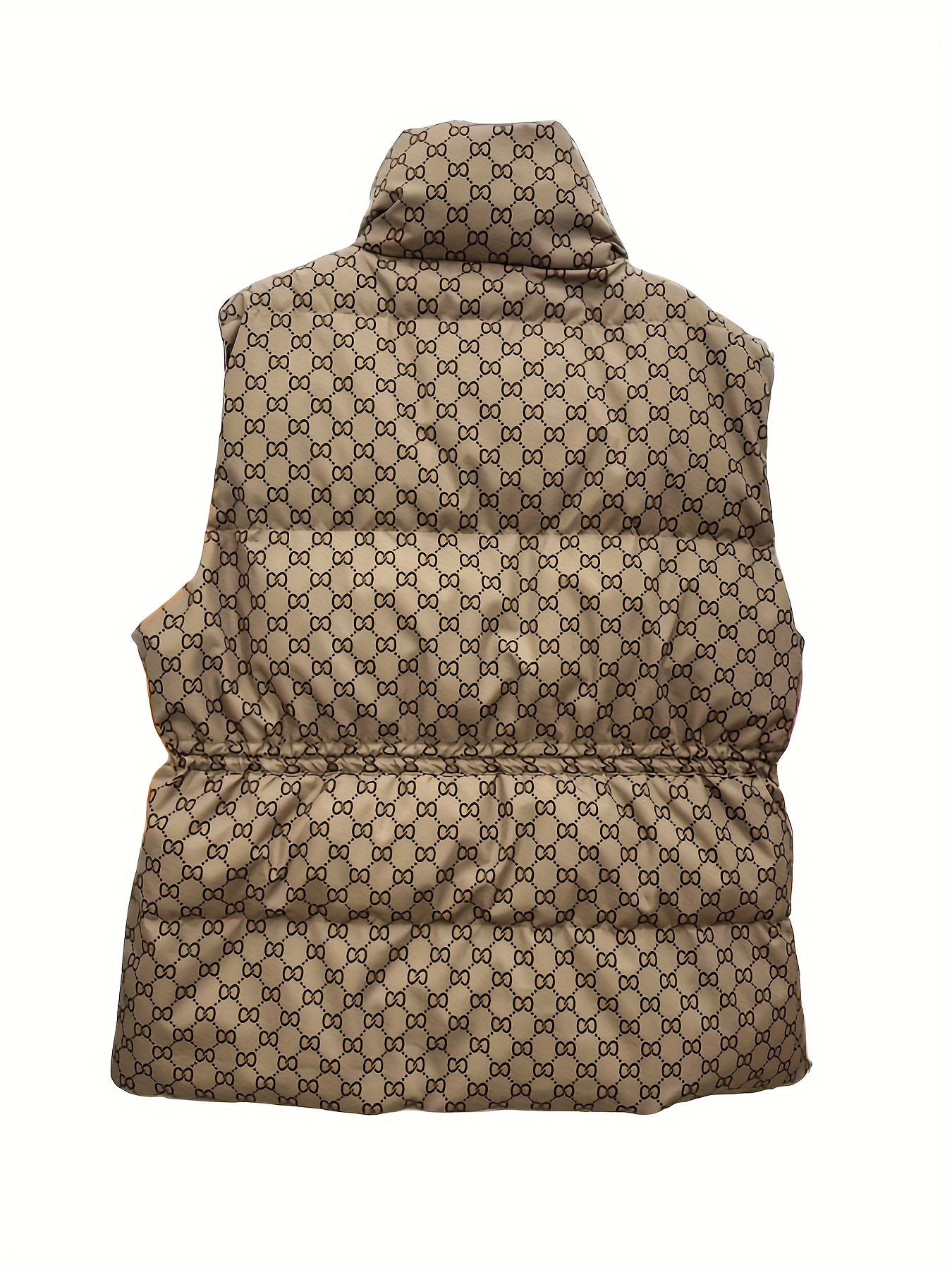 Retro Print Stand Collar Down Vest Lightweight Warm Thickened
