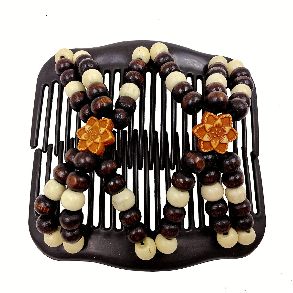 Boho Wooden Beaded Double Side Hair Comb