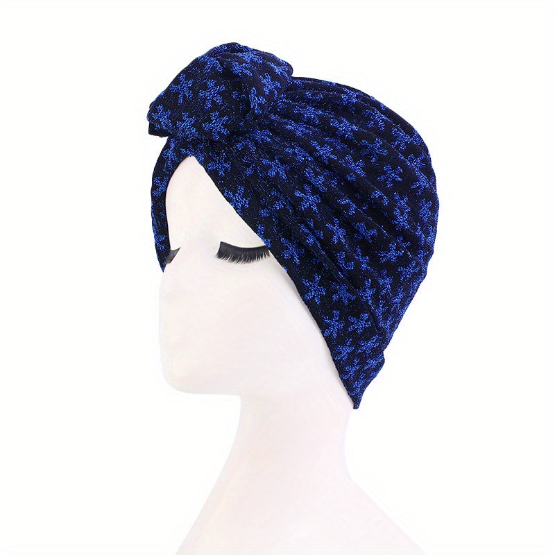 Glitter Flower Jacquard Turban Cap Solid Knotted Hijab Head Wraps