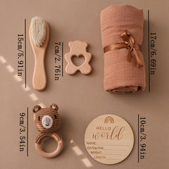 Baby Bath Set Bamboo Towel Rattle Brush Props