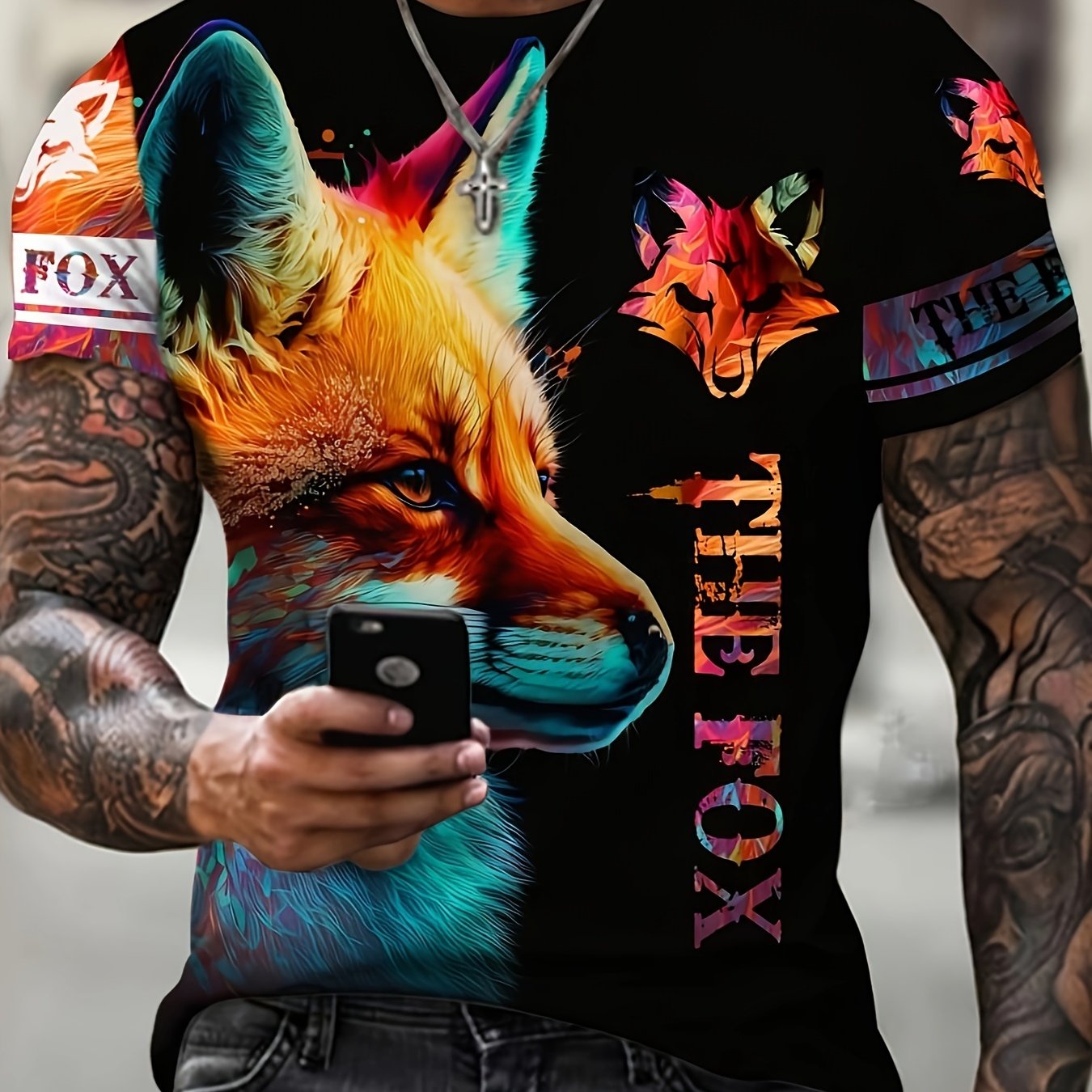 Fox 3D Digital Pattern Print Men's Graphic T shirt