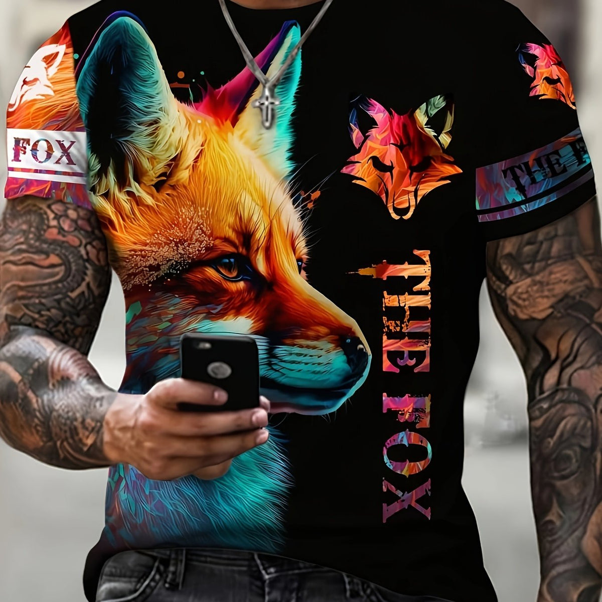 Fox 3D Digital Pattern Print Men's Graphic T shirt