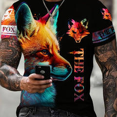 Fox 3D Digital Pattern Print Men's Graphic T shirt