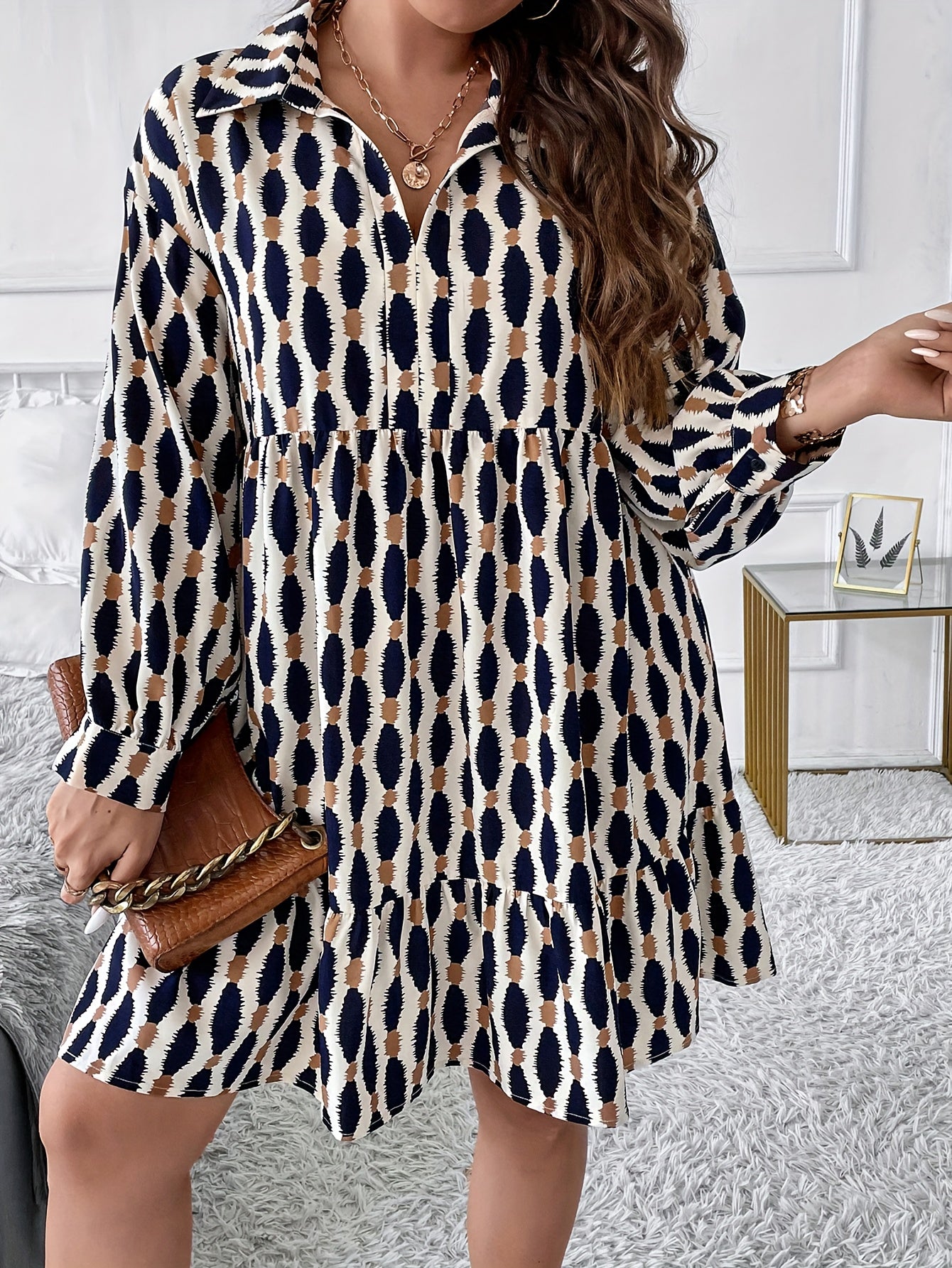  Casual Dress Women's Plus Lantern Sleeve Dress