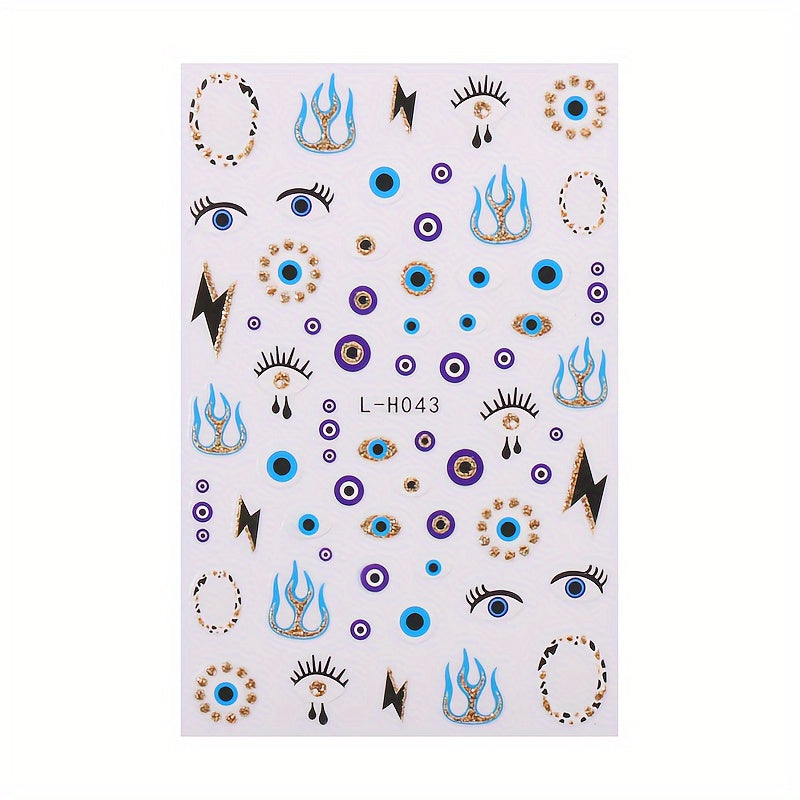 Heart Pattern Nail Stickers Glitter Evil Eye Decals Self Adhesive