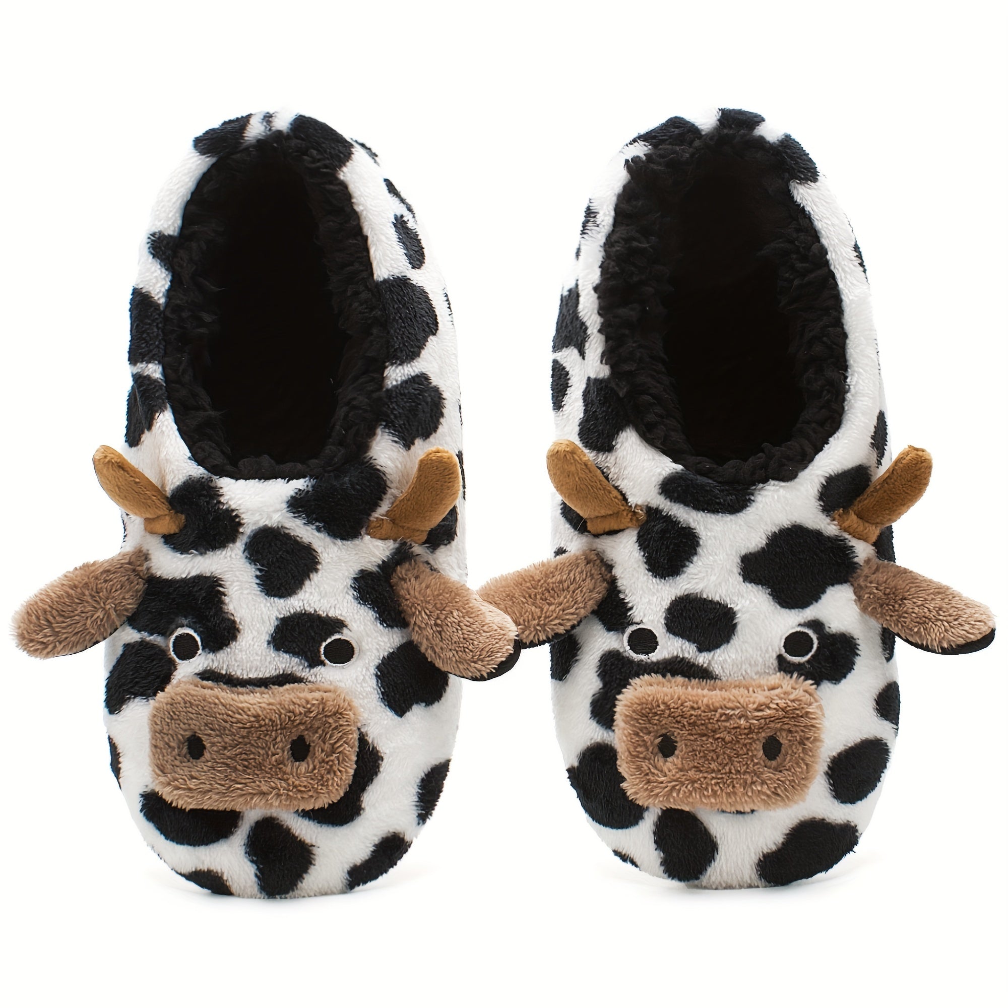 Cow Print Slippers Plush Lined Slip On Shoes Lightweight Indoor Home Slippers