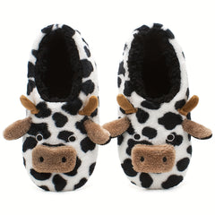 Cow Print Slippers Plush Lined Slip On Shoes Lightweight Indoor Home Slippers