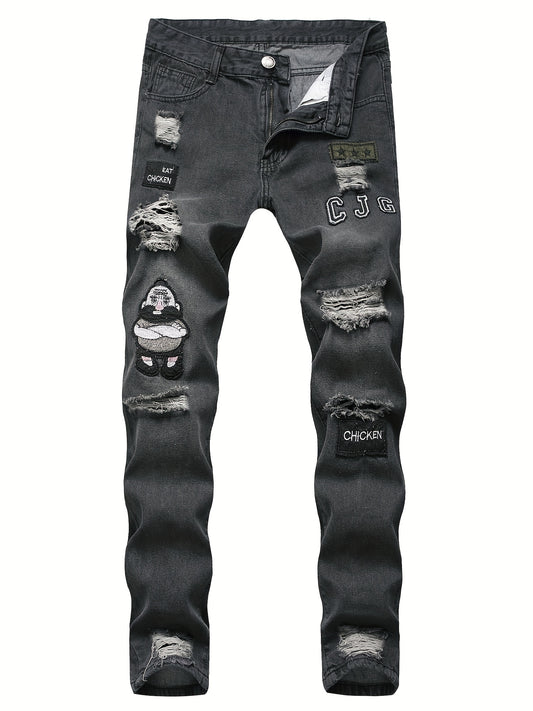 Men Ripped Distressed Denim Jeans Slim Fit Pants