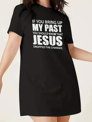  Slogan Print Short Sleeve Sleep Dress