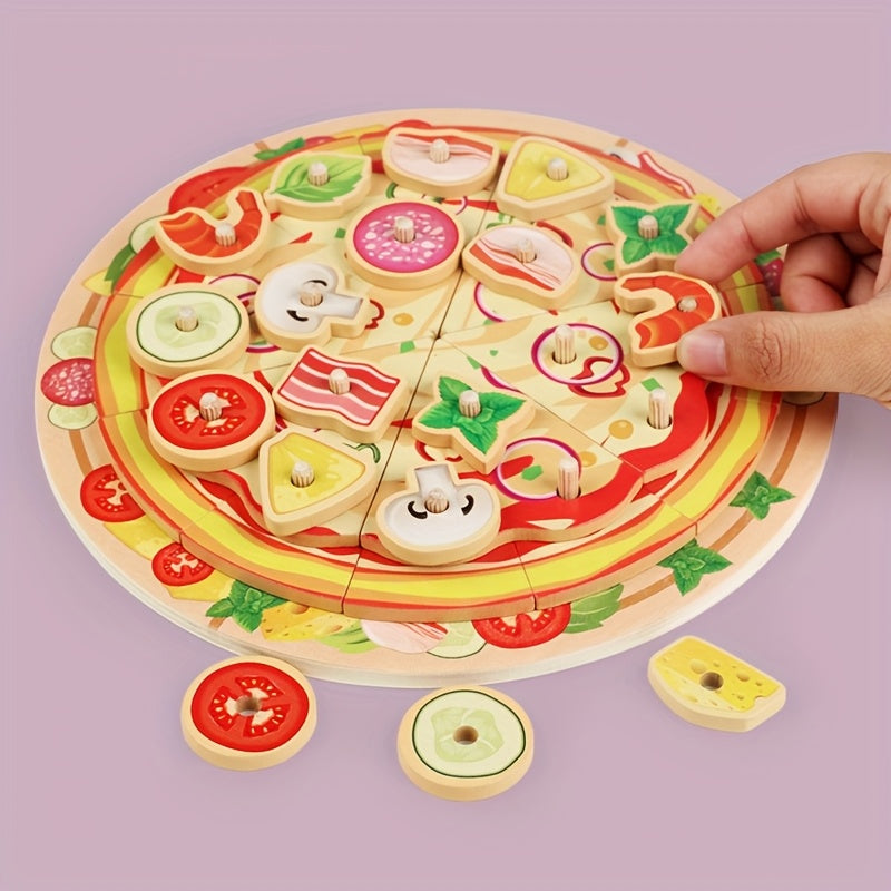 Wooden Pizza Toy Kitchen Realistic Cookie Pizza Colorful Reusable Double Layer P