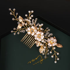Silver Flower Hair Comb Pearl Rhinestone Bridal Wedding Tiara
