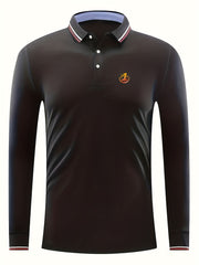 Men's Print Polo Shirt Casual Stretch Breathable Button Up Long Sleeve Shirt