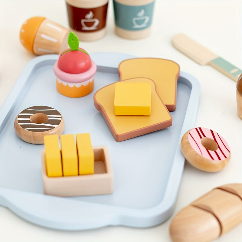 Wooden Pretend Play Food Set for Kids Kitchen Toy with Cuttable Fruit