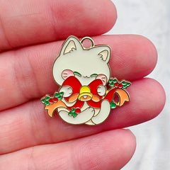 8pcs Christmas Cat Snowman Enamel Pendant for DIY Jewelry Making