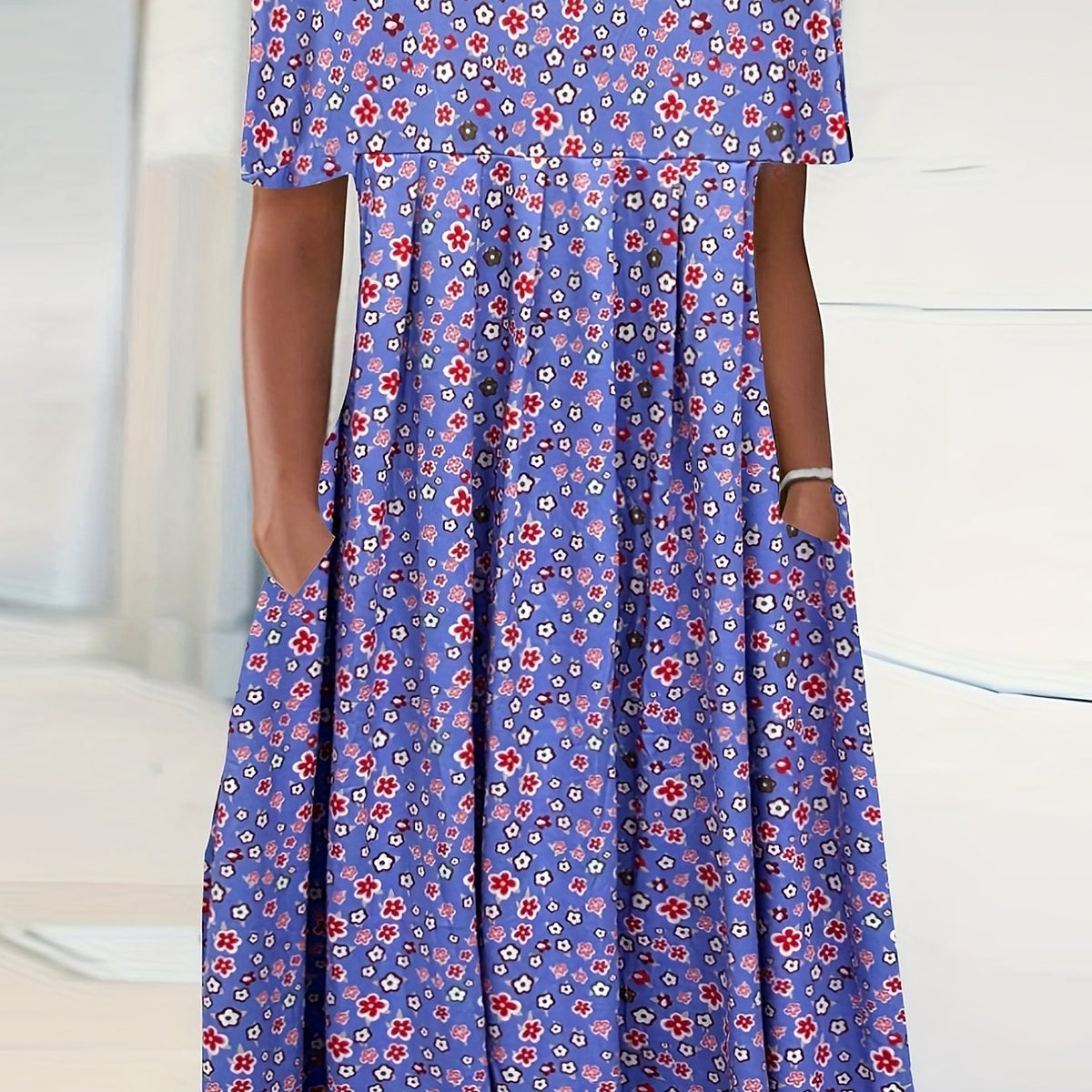  Women's Floral Print Pleated Dress