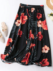  Tropical Print Elastic Waist Skirt With Belt