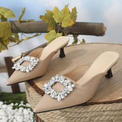 Women's Rhinestone Buckle Kitten Heels Sandals