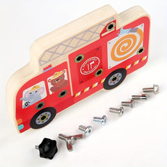 Wooden Disassembly Screw and Nut Fire Truck Set Busy Board Toy