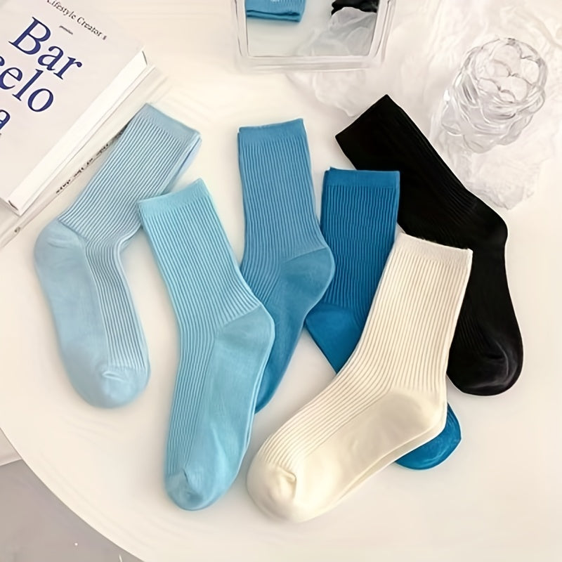 6 Pairs Mid Tube Solid Socks for Women