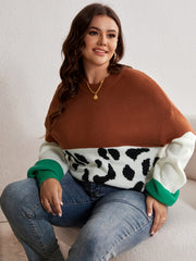  Colorblock Leopard Pattern Sweater