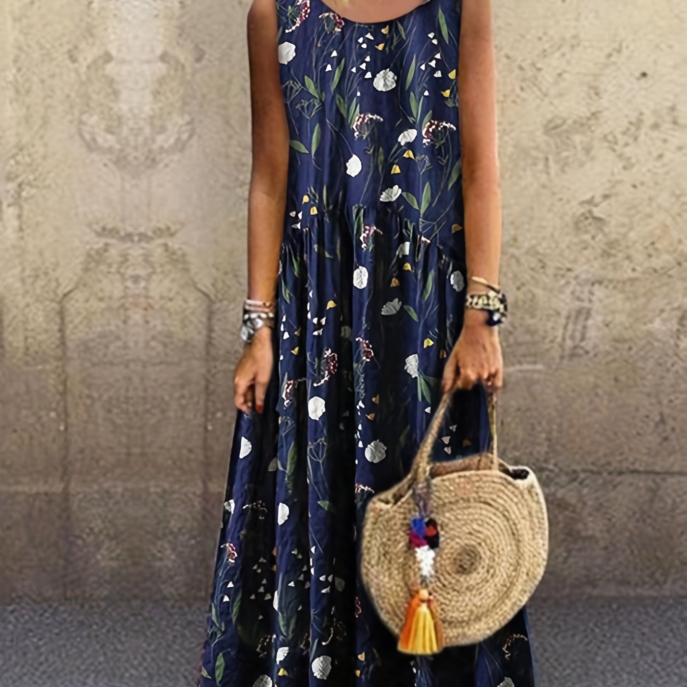  Floral Print Loose Fit Tank Maxi Dress