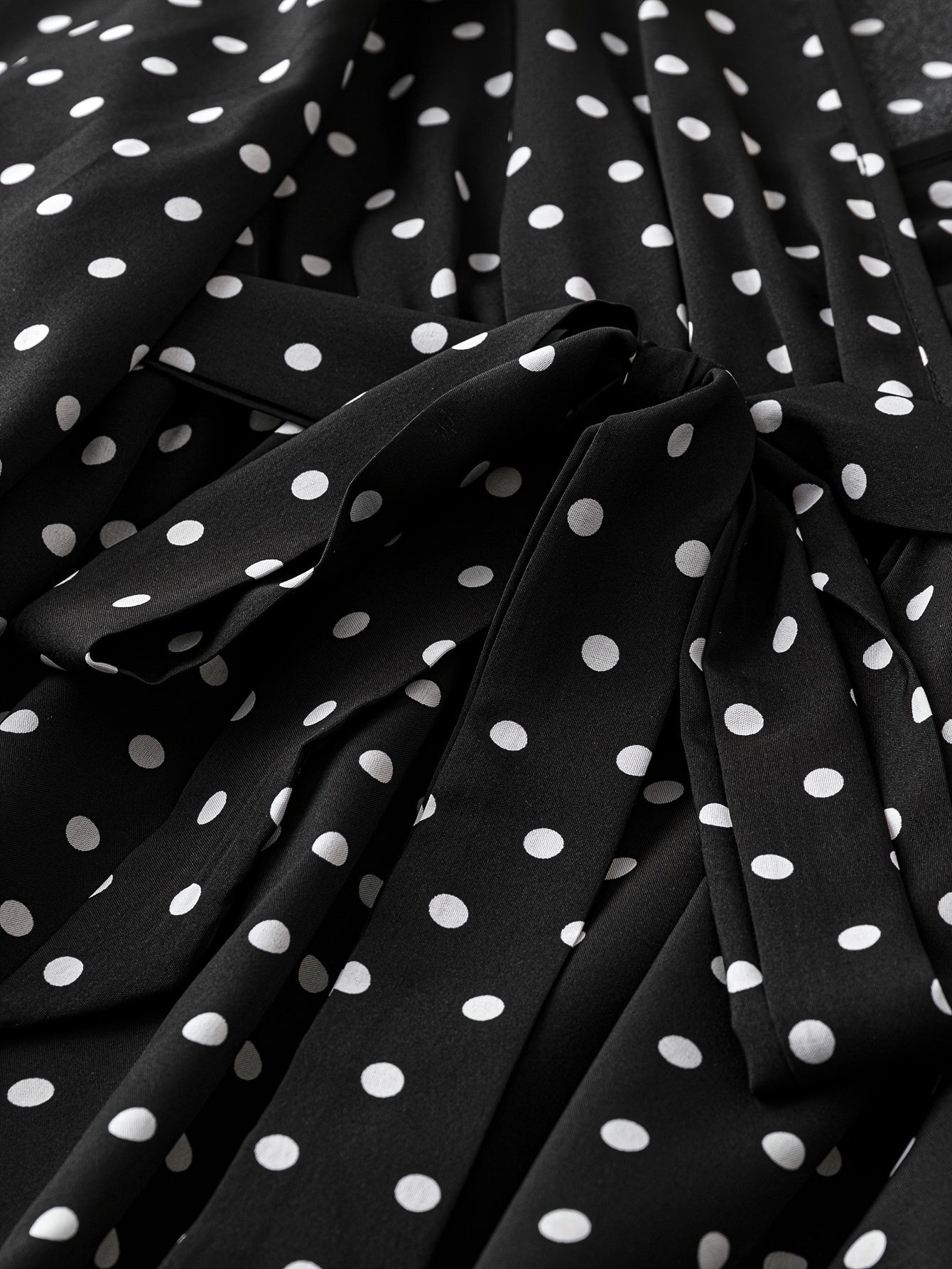  Polka Dot Long Sleeve Dress With Belt