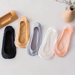 5 Pairs Low Shallow Mouth Women's Socks Soft & Lightweight Solid Stockings