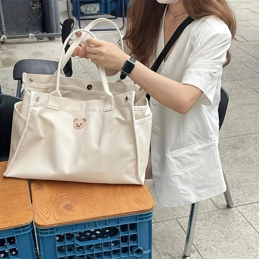 Bear Embroidered Canvas Parent Bag Nylon Tote for Moms