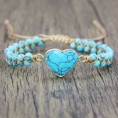 Woven Bracelet Turquoise Heart Stone Accessory Couple Jewelry