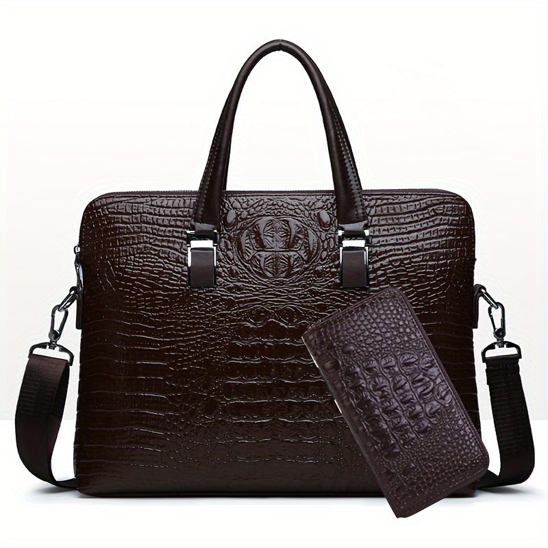 Crocodile Pattern Men's Handbag Business Ready for Daily Commute