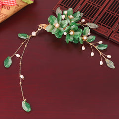 Vintage Flower Tassel Hair Clip with Faux Pearl Leaf