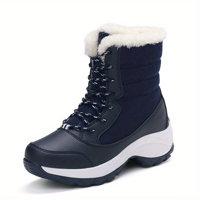 Warm Snow Boots for Women Lace Up Platform Winter Boots with Faux Fur