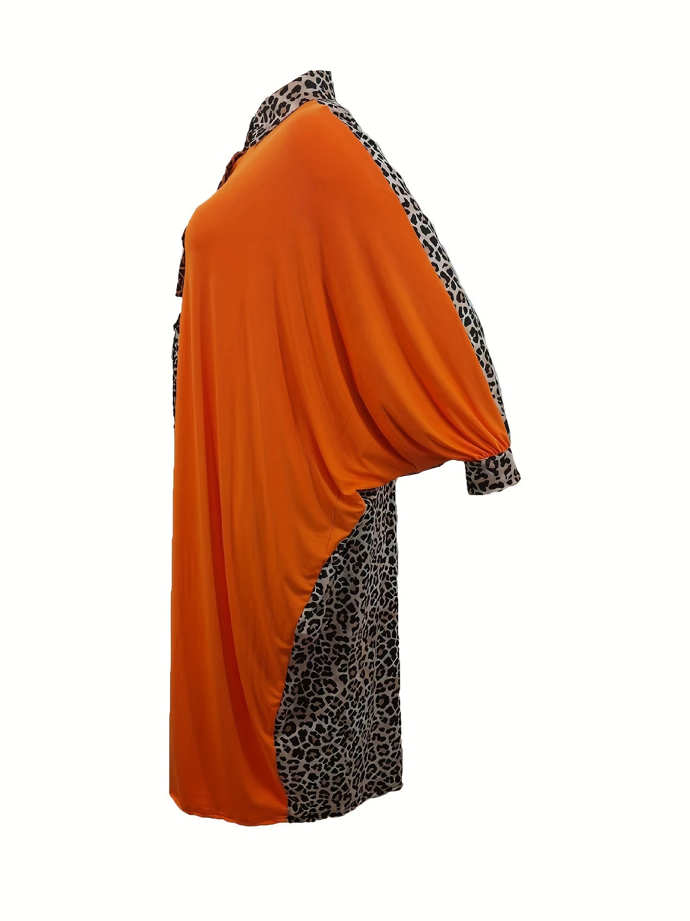  Colorblock Leopard Print Bat Sleeve Dress