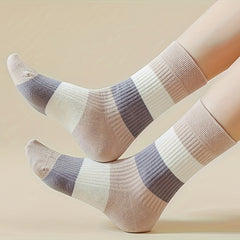 5 Pairs Striped Crew Socks Breathable Mid Tube Stockings
