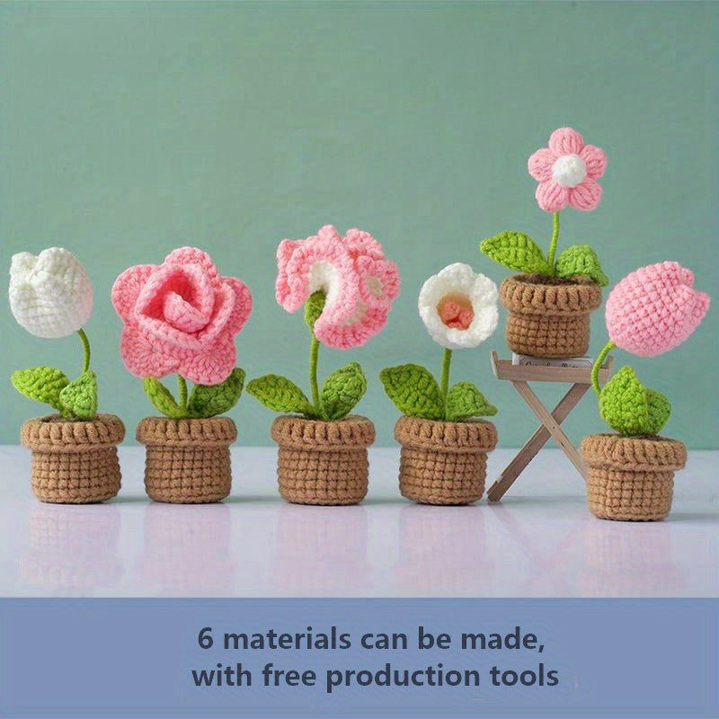 DIY Mini Potted Yarn Flower Bouquet Creative Gift