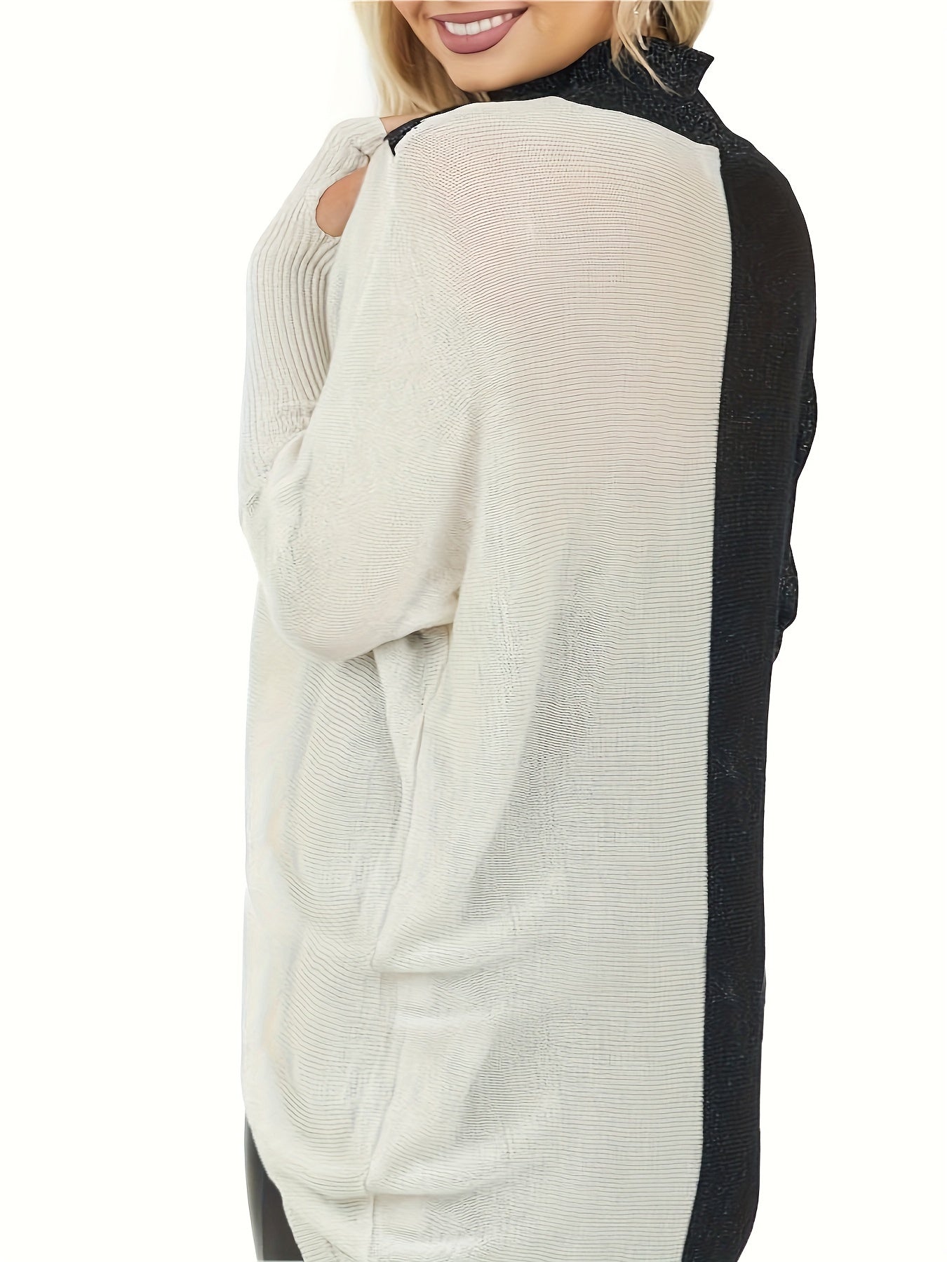  Colorblock Long Sleeve Mock Neck Sweater