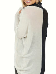  Colorblock Long Sleeve Mock Neck Sweater